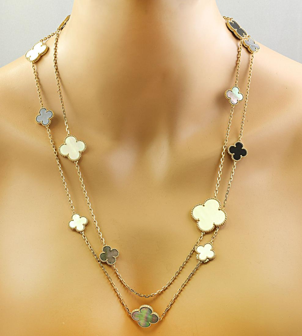 Authentic Van Cleef Mother of Pearl 18K Yellow Gold 16: Stamped: 750 Total Necklace Weight: 67 Grams Necklace Length: 48 Inches SKU: [601213]