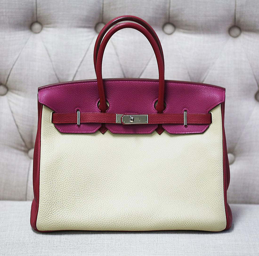 Authentic Hermes Paris Birkin Leather Purse: Material: Leather Length: 14 Inches Height: 10 Inches (With handles 14 Inches) Width: 7.00 Inches No Locket Included