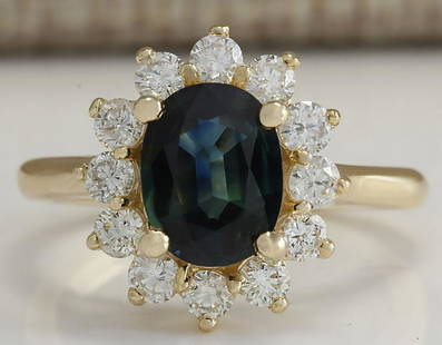 2.93 CTW Natural Blue Sapphire And Diamond Ring 14K: 2.93 CTW Natural Blue Sapphire And Diamond Ring 14K Solid Yellow Gold Manufacturer's Suggested Retail Price: $ 5650.00 Stamped: 14K Ring Size: 6.25 Total Ring Weight: 5 Grams Diamond Weight: 