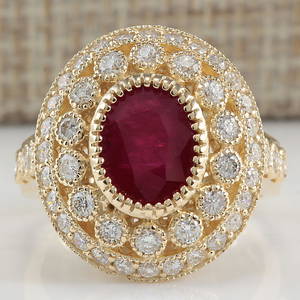 3.64 CTW Natural Ruby Diamond Ring 14K Solid Yellow