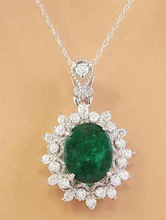 3.14 CTW Natural Emerald 14K Solid White Gold Diamond: 3.14 CTW Natural Emerald 14K Solid White Gold Diamond Pendant Necklace Manufacturer's Suggested Retail Price: $ 4950.00 3.14 Carat Natural Emerald 14K Solid White Gold Diamond Pendant Necklace 