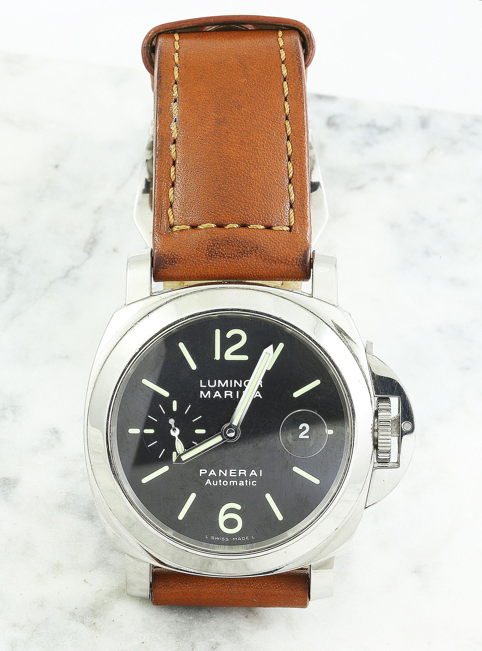 Authentic Panerai Luminor Marina Stainless Steel Watch: Stainless Steel Total Watch Weight: 146.5 Grams Face Measures: 42.65x42.65 Millimeter SKU: [6001257]