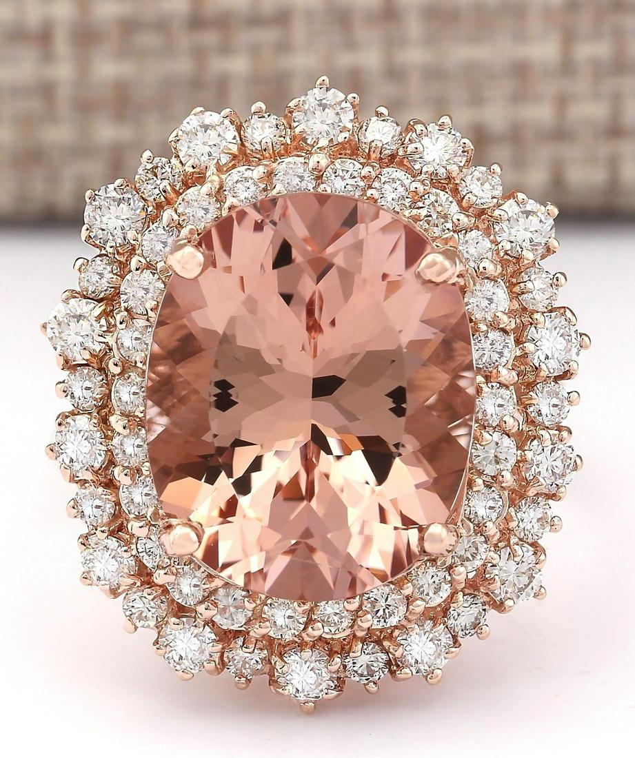 11.24 CTW Natural Morganite And Diamond Ring In 18K: 11.24 CTW Natural Morganite And Diamond Ring In 18K Rose Gold Manufacturer's Suggested Retail Price: $ 9900.00 Stamped: 18K Ring Size: 6.75 Total Ring Weight: 9.3 Grams Diamond Weight: Total Natural d
