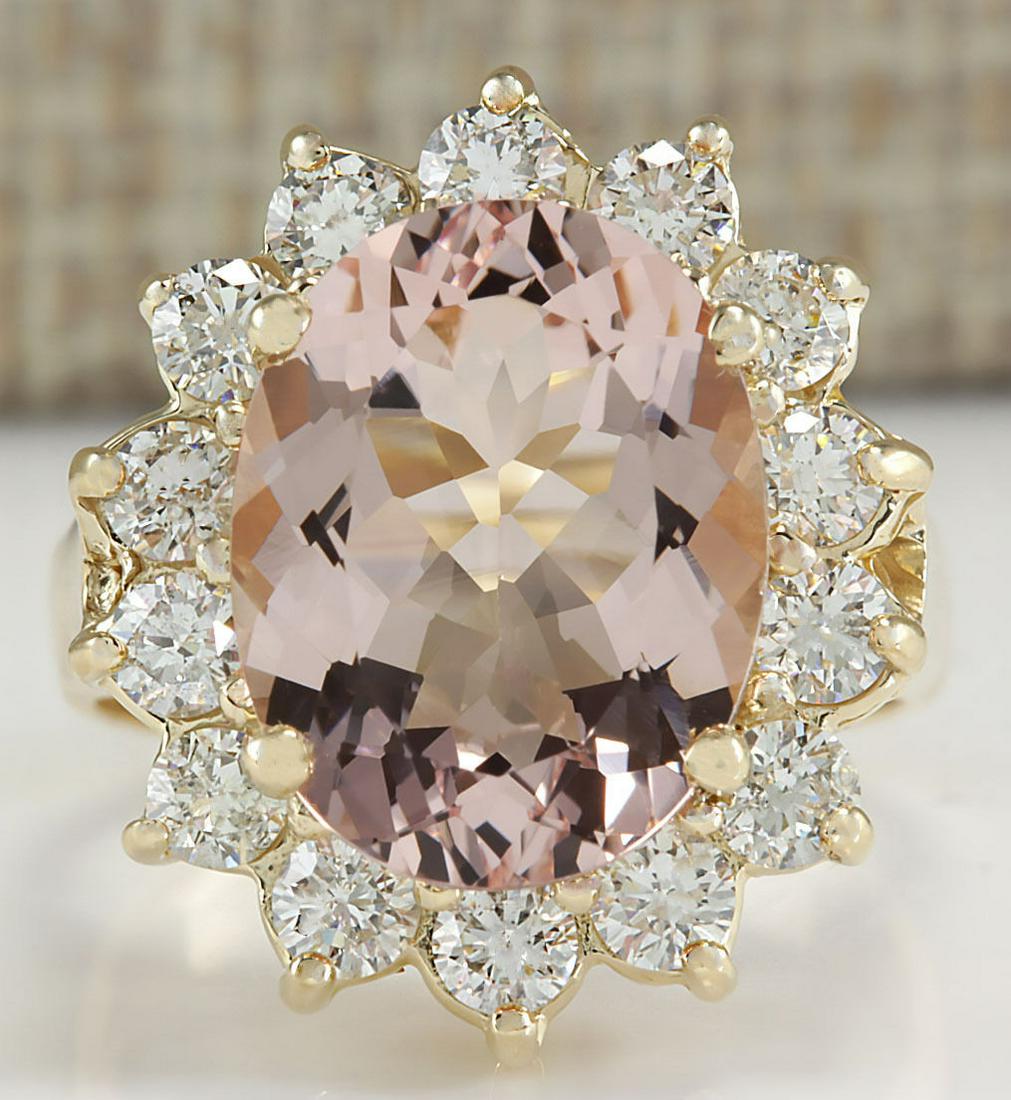 6.08 CTW Natural Morganite And Diamond Ring In 14K: 6.08 CTW Natural Morganite And Diamond Ring In 14K Solid Yellow Gold Manufacturer's Suggested Retail Price: $ 7450.00 Stamped: 14K Ring Size: 5.5 Total Ring Weight: 8 Grams Diamond Weight: Total Natur