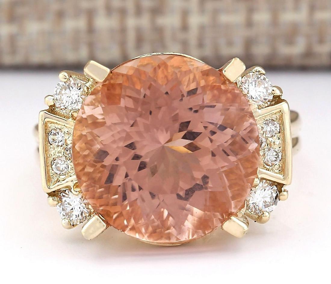 10.28 CTW Natural Morganite And Diamond Ring In 18K: 10.28 CTW Natural Morganite And Diamond Ring In 18K Solid Yellow Gold Manufacturer's Suggested Retail Price: $ 7600.00 Stamped: 18K Ring Size: 5.75 Total Ring Weight: 8.1 Grams Diamond Weight: Total N