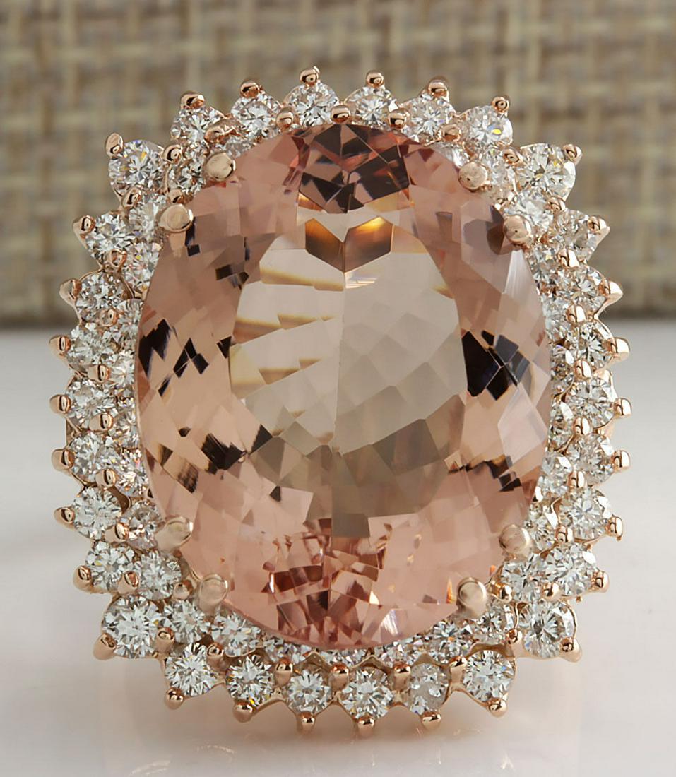 20.05 CTW Natural Morganite And Diamond Ring 18K Solid: 20.05 CTW Natural Morganite And Diamond Ring 18K Solid Rose Gold Manufacturer's Suggested Retail Price: $ 14350.00 Stamped: 18K Ring Size: 7 Total Ring Weight: 11.5 Grams Diamond Weight: Total Natural