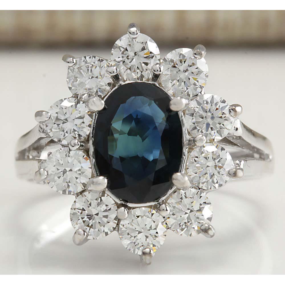 2.83 CTW Natural Blue Sapphire Diamond Ring 14K Solid: 2.83 CTW Natural Blue Sapphire Diamond Ring 14K Solid White Gold Manufacturer's Suggested Retail Price: $ 7400.00 Stamped: 14K Ring Size: 5.25 Total Ring Weight: 4.2 Grams Diamond Weight: Total Natura