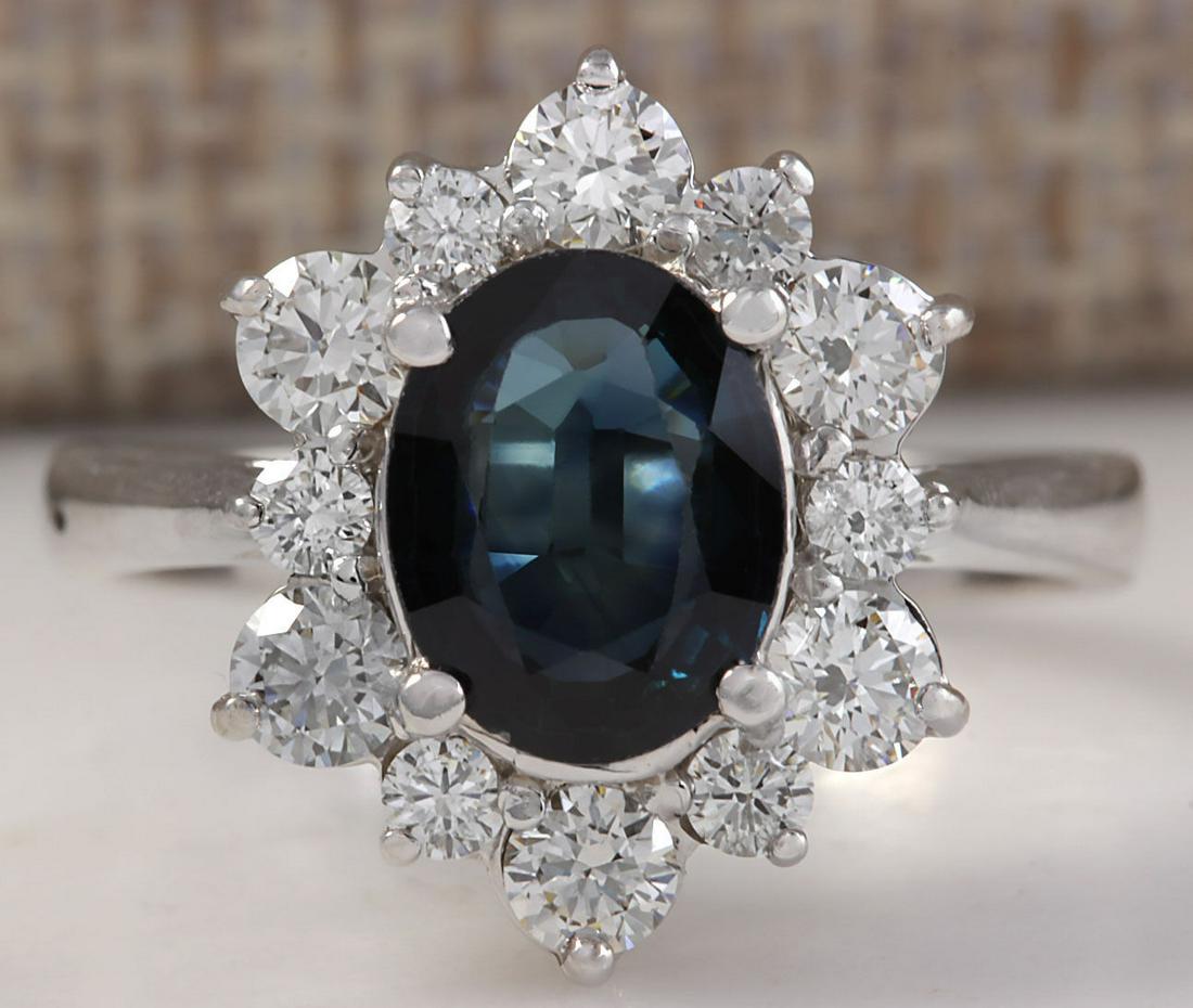 2.76 CTW Natural Blue Sapphire Diamond Ring 14K Solid: 2.76 CTW Natural Blue Sapphire Diamond Ring 14K Solid White Gold Manufacturer's Suggested Retail Price: $ 5350.00 Stamped: 14K Ring Size: 6.75 Total Ring Weight: 4.4 Grams Diamond Weight: Total Natura