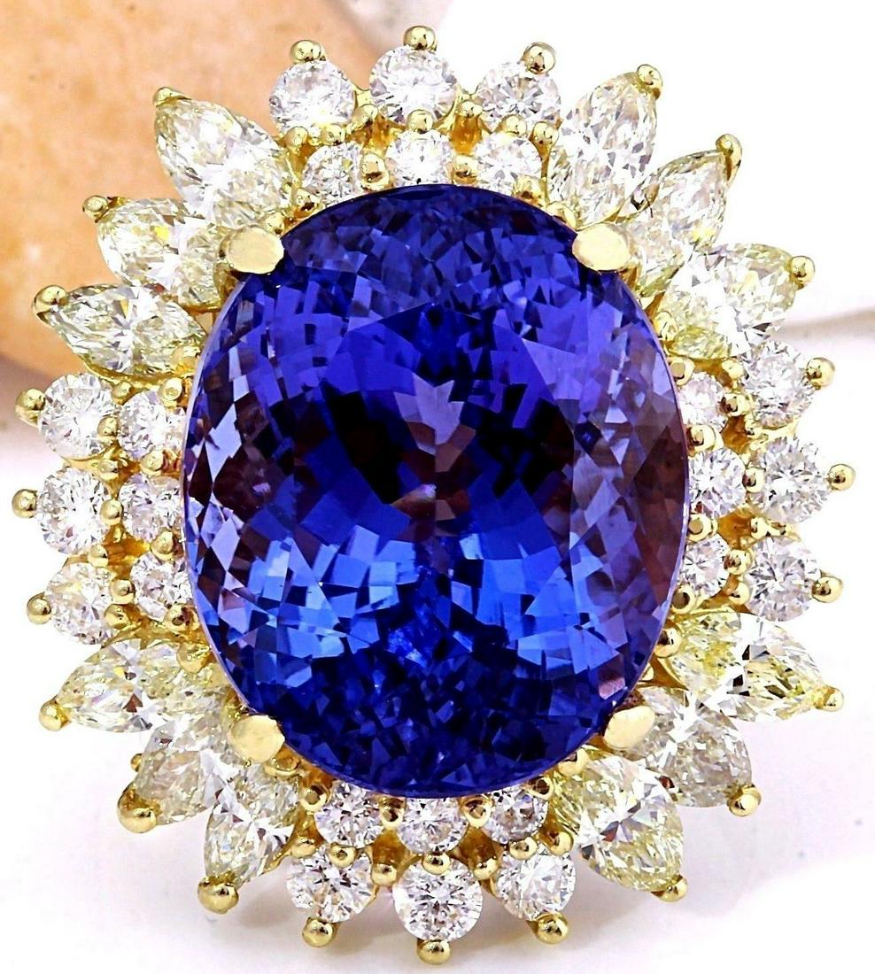 18.15 CTW Natural Tanzanite 18K Solid Yellow Gold: 18.15 CTW Natural Tanzanite 18K Solid Yellow Gold Diamond Ring Manufacturer's Suggested Retail Price: $ 28250.00 18.15 Carat Natural Tanzanite 18K Solid Yellow Gold Diamond Ring Item Type: Ring Item S