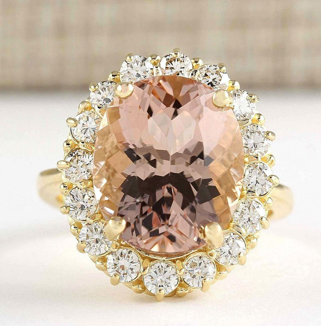 8.85 CTW Natural Morganite And Diamond Ring In 18K: 8.85 CTW Natural Morganite And Diamond Ring In 18K Solid Yellow Gold Manufacturer's Suggested Retail Price: $ 7750.00 Stamped: 18K Ring Size: 7.25 Total Ring Weight: 7.6 Grams Diamond Weight: Total Na