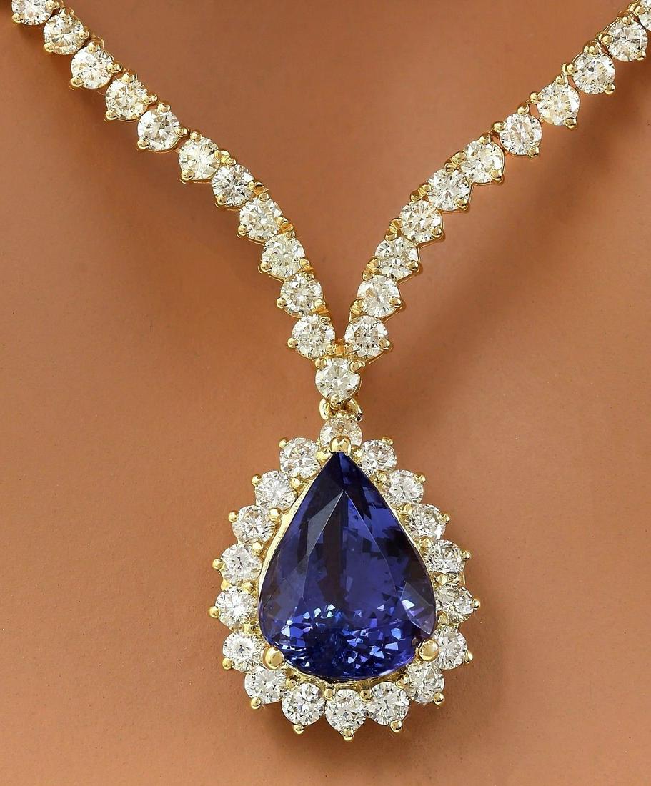 17.67 CTW Natural Tanzanite 18K Solid Yellow Gold: 17.67 CTW Natural Tanzanite 18K Solid Yellow Gold Diamond Necklace Manufacturer's Suggested Retail Price: $ 38850.00 17.67 Carat Natural Tanzanite 18K Solid Yellow Gold Diamond Necklace Item Type: Nec