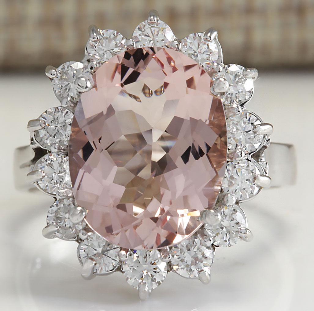 5.82 CTW Natural Peach Morganite And Diamond Ring In: 5.82 CTW Natural Peach Morganite And Diamond Ring In 14K Solid White Gold Manufacturer's Suggested Retail Price: $ 6050.00 Stamped: 14K Ring Size: 6.25 Total Ring Weight: 5 Grams Diamond Weight: Total