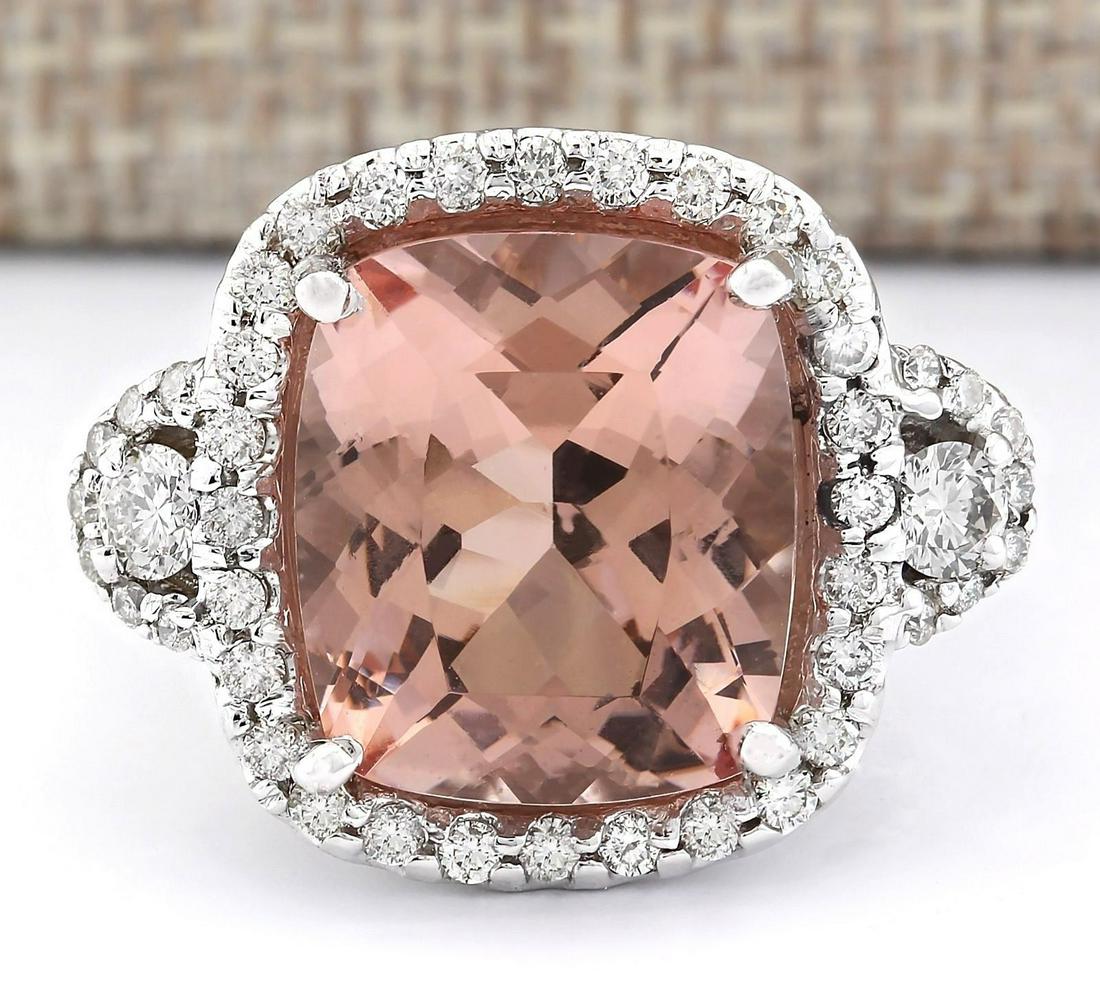 12.01 CTW Natural Morganite And Diamond Ring In 18K: 12.01 CTW Natural Morganite And Diamond Ring In 18K White Gold Manufacturer's Suggested Retail Price: $ 9950.00 Stamped: 18K Ring Size: 6.5 Total Ring Weight: 12 Grams Diamond Weight: Total Natural di