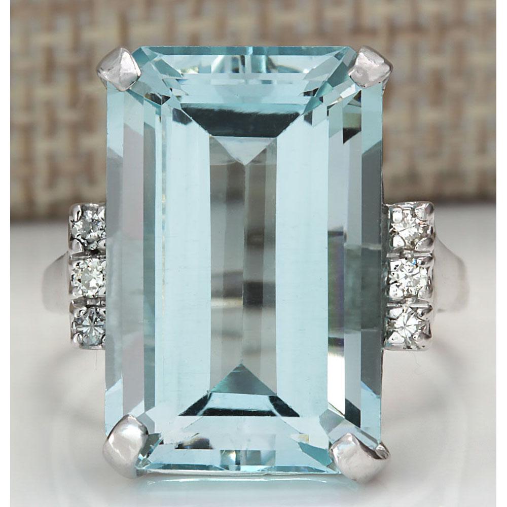 16.42 CTW Natural Blue Aquamarine Diamond Ring 14K: 16.42 CTW Natural Blue Aquamarine Diamond Ring 14K Solid White Gold Manufacturer's Suggested Retail Price: $ 6800.00 Stamped: 14K Ring Size: 8.75 Total Ring Weight: 9 Grams Diamond Weight: Total Natur