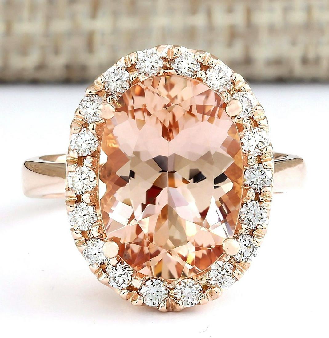 5.97 CTW Natural Morganite And Diamond Ring In 14k Rose: 5.97 CTW Natural Morganite And Diamond Ring In 14k Rose Gold Manufacturer's Suggested Retail Price: $ 5500.00 Stamped: 14K Ring Size: 6.75 Total Ring Weight: 6.8 Grams Diamond Weight: Total Natural di