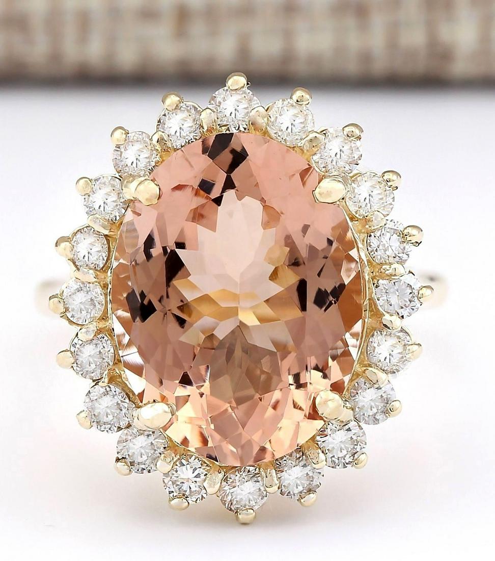 8.66 CTW Natural Morganite And Diamond Ring In 18K: 8.66 CTW Natural Morganite And Diamond Ring In 18K Solid Yellow Gold Manufacturer's Suggested Retail Price: $ 7700.00 Stamped: 18K Ring Size: 6.5 Total Ring Weight: 9 Grams Diamond Weight: Total Natur
