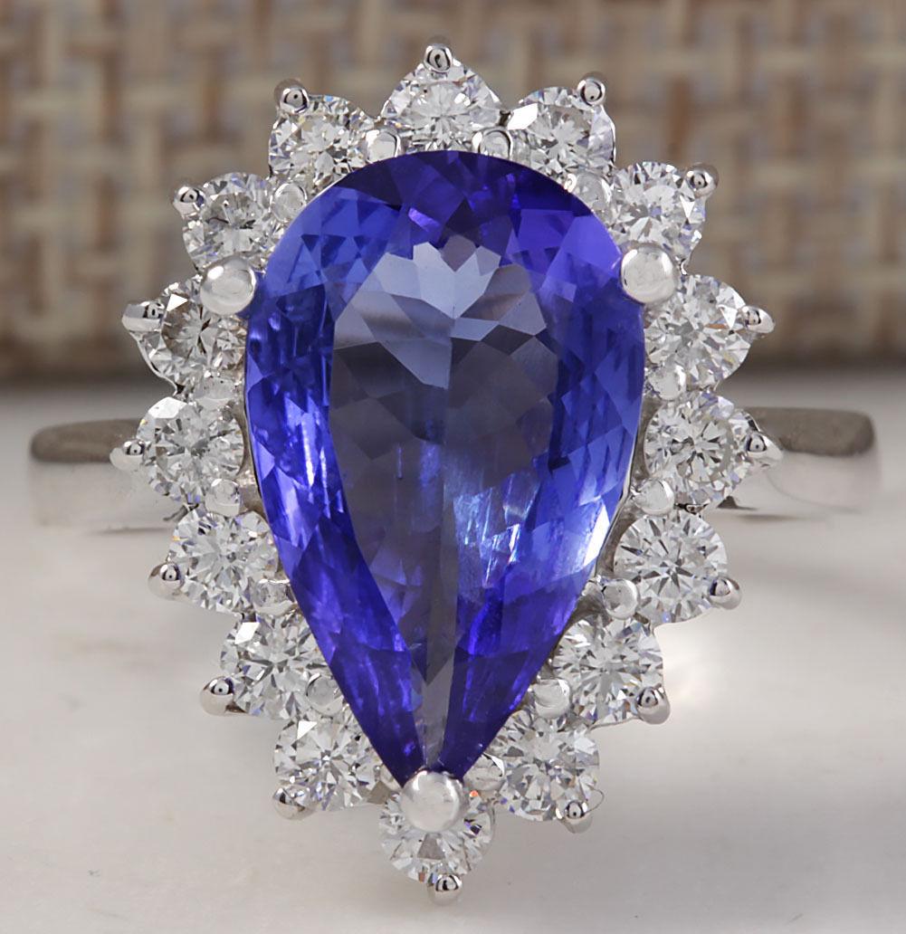 4.13 CTW Natural Blue Tanzanite And Diamond Ring In 14K: 4.13 CTW Natural Blue Tanzanite And Diamond Ring In 14K Solid White Gold Manufacturer's Suggested Retail Price: $ 7650.00 Stamped: 14K Ring Size: 6.5 Total Ring Weight: 5.3 Grams Diamond Weight: Total