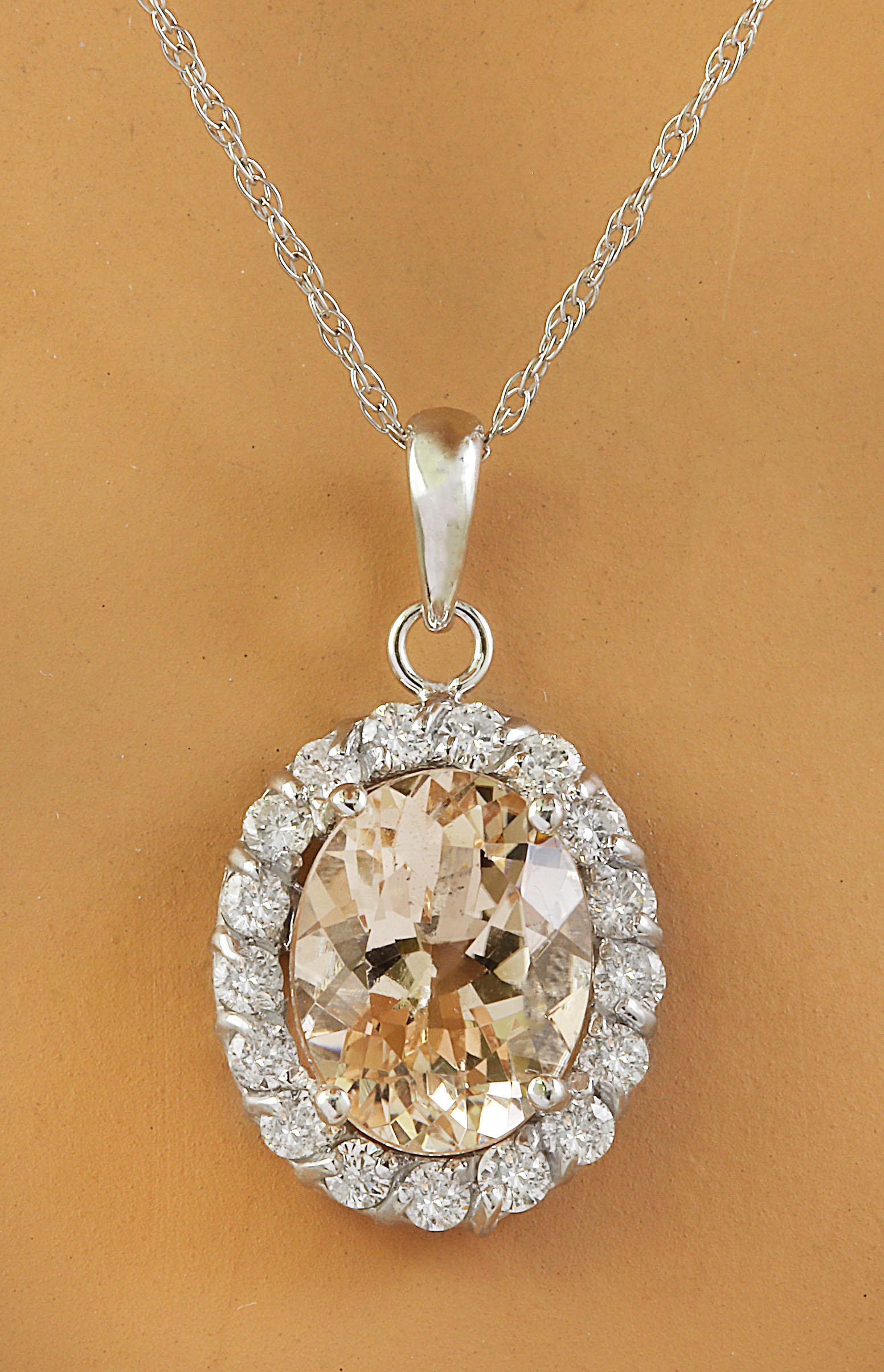 2.00 CTW Morganite 14K White Gold Diamond Necklace: 2.00 CTW Morganite 14K White Gold Diamond Necklace Manufacturer's Suggested Retail Price: $ 2400.00 Stamped: 14K Total Necklace Weight: 1.4 Grams Necklace Length 18 Inches Morganite Weight: 1.65 Carat