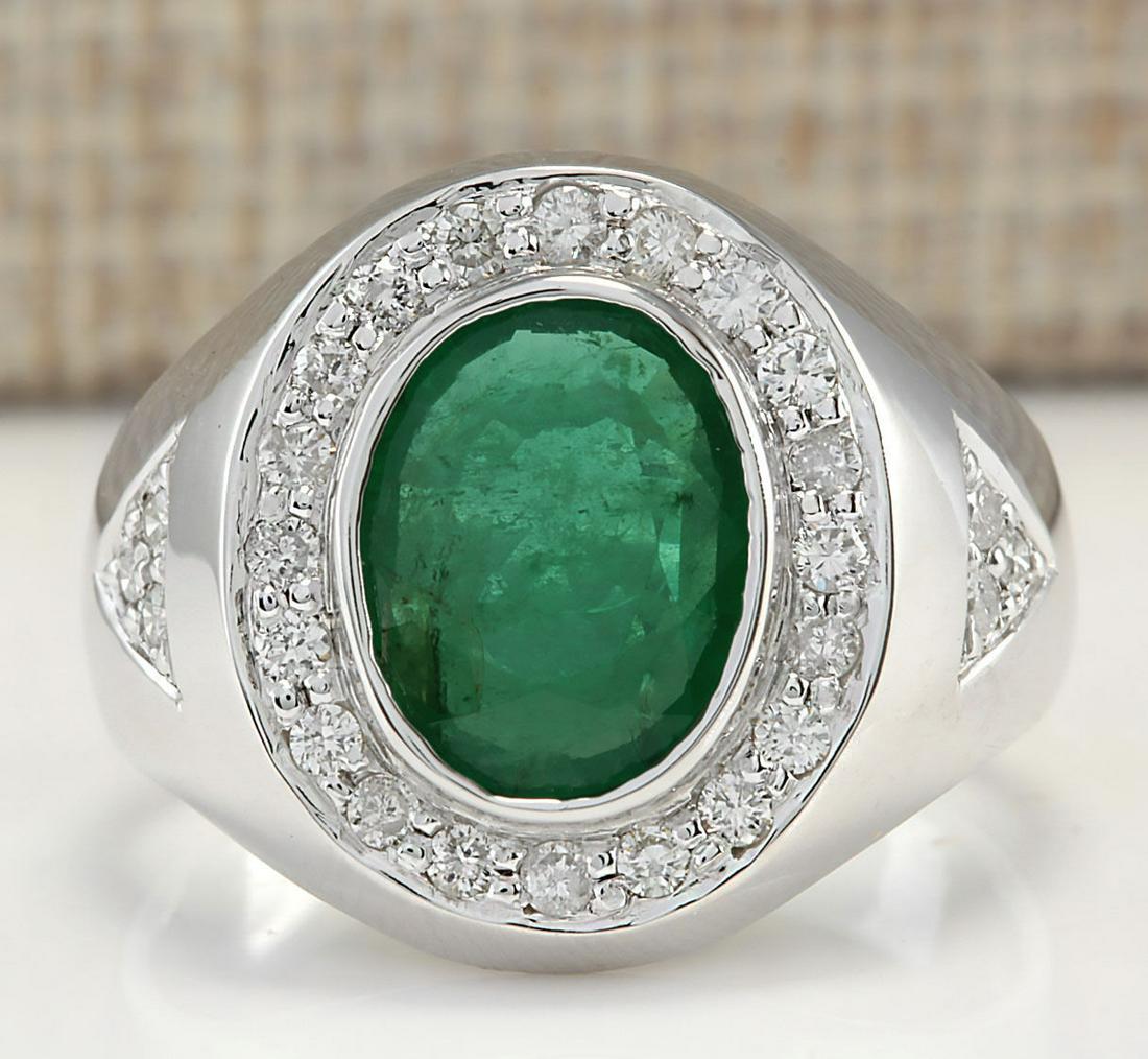 3.15 CTW Natural Mens Emerald And Diamond Ring In 14K