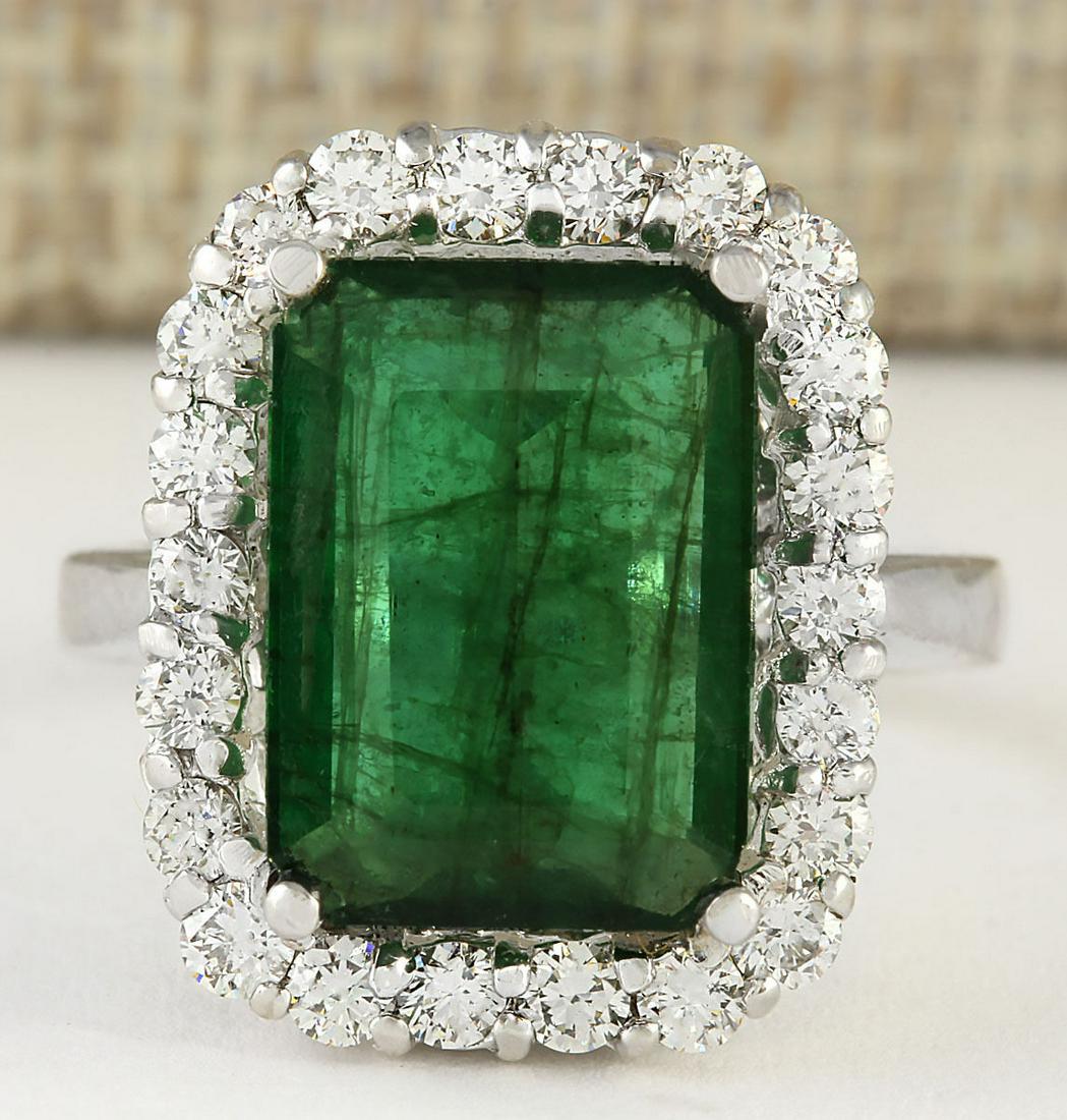 5.95 CTW Natural Emerald And Diamond Ring In 18K Solid: 5.95 CTW Natural Emerald And Diamond Ring In 18K Solid White Gold Manufacturer's Suggested Retail Price: $ 10550.00 Stamped: 18K Ring Size: 6.75 Total Ring Weight: 8.4 Grams Diamond Weight: Total Natu