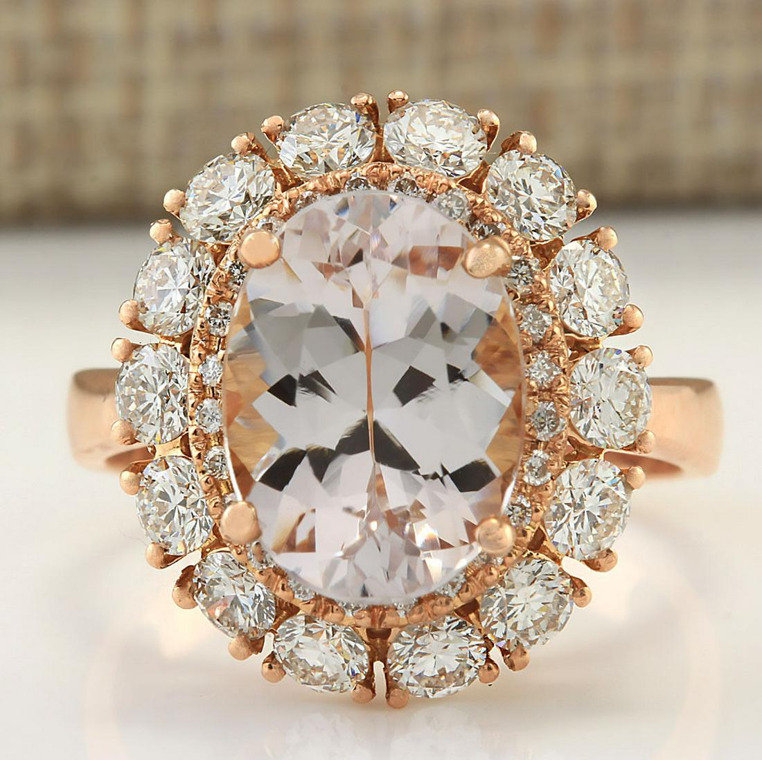 5.48 CTW Natural Morganite And Diamond Ring 14k Solid: 5.48 CTW Natural Morganite And Diamond Ring 14k Solid Rose Gold Manufacturer's Suggested Retail Price: $ 8200.00 Stamped: 14K Ring Size: 6.75 Total Ring Weight: 5.8 Grams Diamond Weight: Total Natural