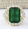 6.40 CTW Natural Emerald And Diamond Ring In 18K Yellow