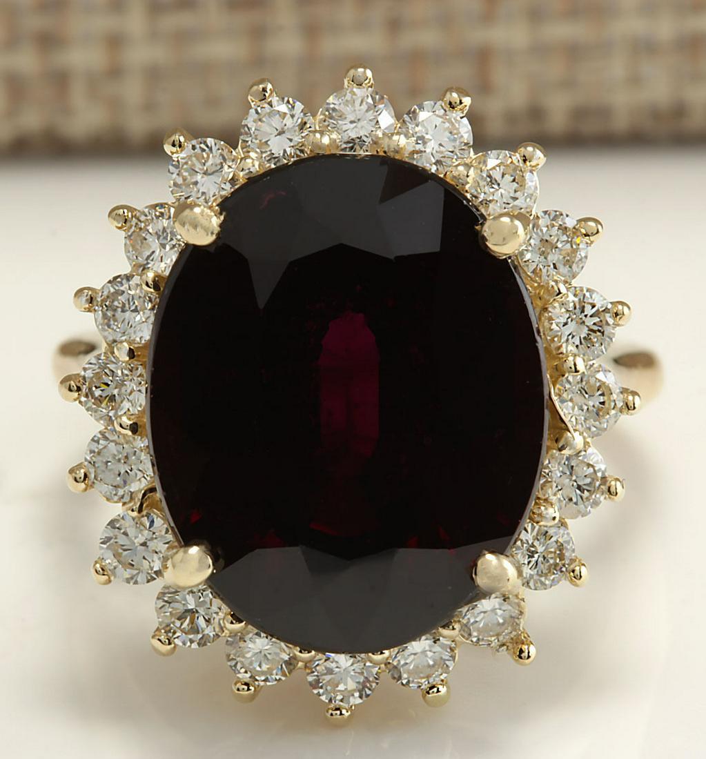 16.07 CTW Natural Hessonite Garnet And Diamond Ring 14K: 16.07 CTW Natural Hessonite Garnet And Diamond Ring 14K Solid Yellow Gold Manufacturer's Suggested Retail Price: $ 9550.00 Stamped: 14K Ring Size: 6.5 Total Ring Weight: 6.9 Grams Diamond Weight: Tota