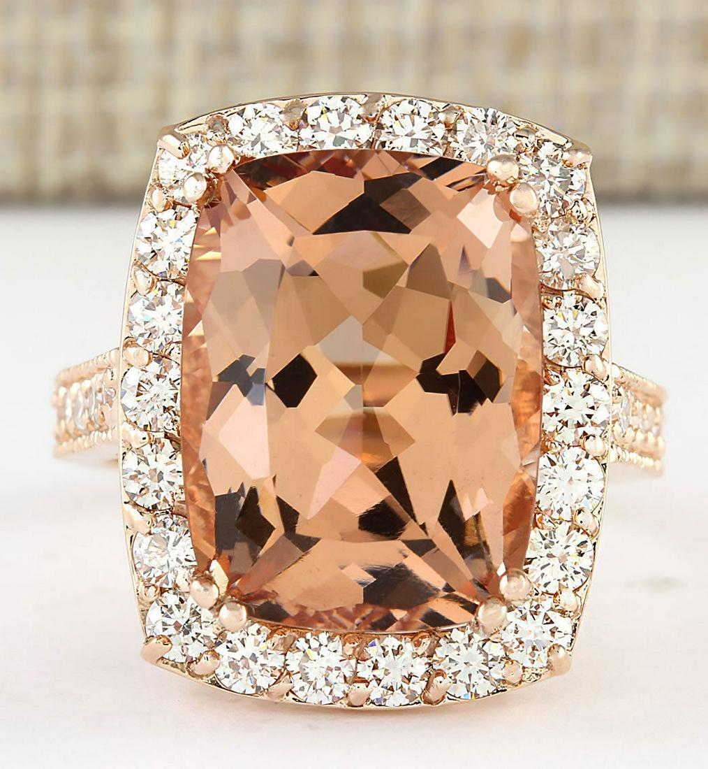 11.46 CTW Natural Morganite And Diamond Ring In 18K: 11.46 CTW Natural Morganite And Diamond Ring In 18K Rose Gold Manufacturer's Suggested Retail Price: $ 5800.00 Stamped: 18K Ring Size: 7 Total Ring Weight: 7 Grams Diamond Weight: Total Natural diamon