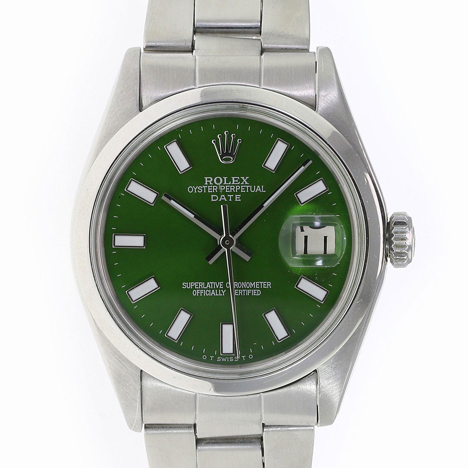 Pre-owned Rolex Date 34mm Oyster Band: Pre-owned Rolex Date 34mm Oyster Band Details Brand: Rolex Condition: Pre-owned Excellent Model: Date Specifications Case Diameter: 34mm Case Material: Stainless Steel Gender: Mens / Unisex