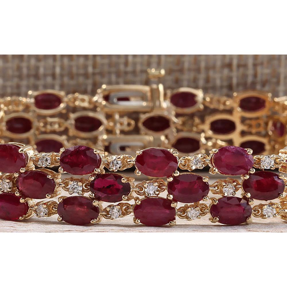 38.13 CTW Natural Ruby And Dimond Bracelet In 14k Solid: 38.13 CTW Natural Ruby And Dimond Bracelet In 14k Solid Yellow Gold Manufacturer's Suggested Retail Price: $ 8800.00 Stamped: 14K Bracelet Width: 11.03mm Bracelet Length: 7.0 Inches Total Bracelet Wei