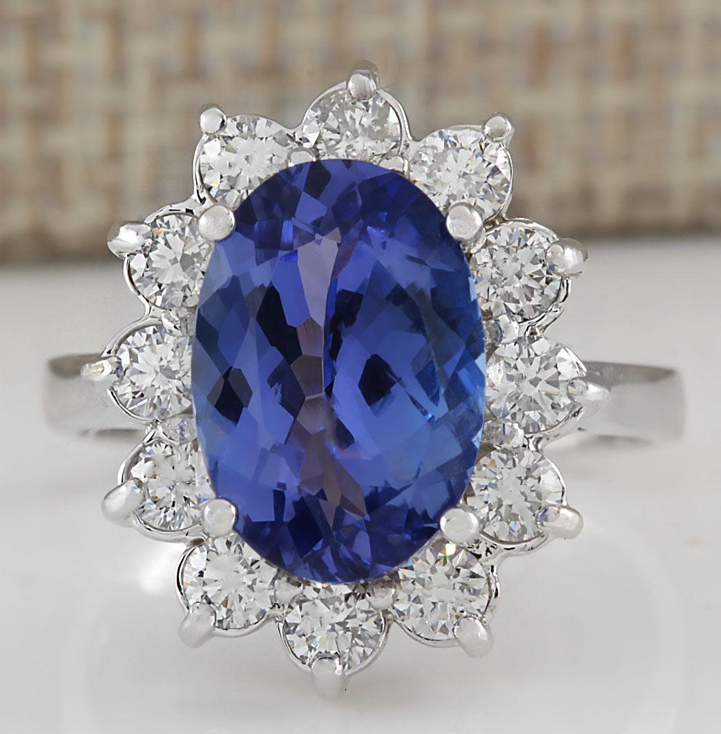 4.74 CTW Natural Tanzanite And Diamond Ring In 14K White Gold: 4.74 CTW Natural Tanzanite And Diamond Ring In 14K White Gold Manufacturer's Suggested Retail Price: $ 5400.00 Stamped: 14K Ring Size: 6.75 Total Ring Weight: 6 Grams Diamond Weight: Total Natural dia