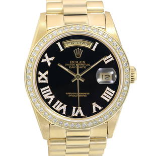 Pre-owned Rolex Day-Date 36mm Presidential Band: Pre-owned Rolex Day-Date 36mm Presidential Band DetailsBrand: RolexCondition: Pre-owned ExcellentModel: Day-Date SpecificationsCase Diameter: 36mmCase Material: 18K Yellow GoldGender: MensDial: