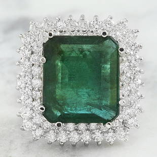 9.05 CTW Emerald 14K White Gold Diamond Ring: 9.05 CTW Emerald 14K White Gold Diamond Ring Manufacturer's Suggested Retail Price: $ 7900.00 Stamped: 14K Total Ring Weight: 9.5 Grams Emerald Weight 7.60 Carat ( 13.75x12.00 Millimeters)