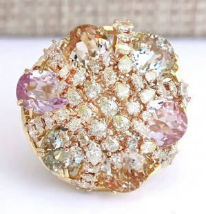 26.40 CTW Natural Multi-stone And Diamond Ring In 14k Yellow Gold: 26.40 CTW Natural Multi-stone And Diamond Ring In 14k Yellow Gold Manufacturer's Suggested Retail Price: $ 19500.00 Stamped: 14K Ring Size: 7.25 Total Ring Weight: 20.6 Grams Diamond Weight: