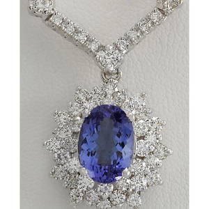 8.41 CTW Natural Tanzanite And Diamond Necklace In 18K White Gold