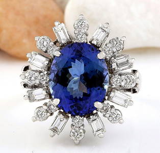 8.95 CTW Natural Tanzanite 18K Solid White Gold Diamond Ring