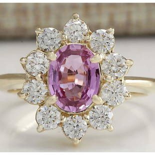 2.37 CTW Natural Pink Ceylon Sapphire Diamond Ring 14K Solid Yellow Gold: 2.37 CTW Natural Pink Ceylon Sapphire Diamond Ring 14K Solid Yellow Gold Manufacturer's Suggested Retail Price: $ 4800.00 Stamped: 14K Ring Size: 6.5 Total Ring Weight: 4.5Grams Diamond