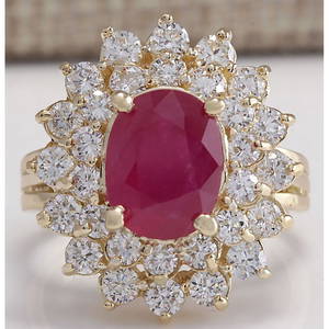 5.72 CTW Natural Ruby And Diamond Ring 18K Solid Yellow Gold