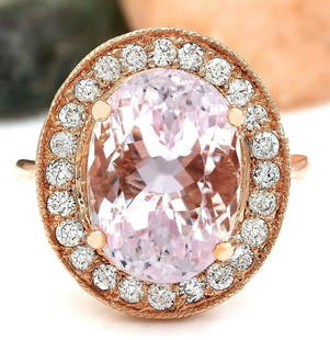 10.57 CTW Natural Kunzite 18K Solid Rose Gold Diamond Ring: 10.57 CTW Natural Kunzite 18K Solid Rose Gold Diamond Ring Manufacturer's Suggested Retail Price: $ 5600.00 10.57 Carat Natural Kunzite 18K Solid Rose Gold Diamond Ring Item Type: Ring Item