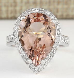 9.83 CTW Natural Morganite And Diamond Ring In 18K White Gold