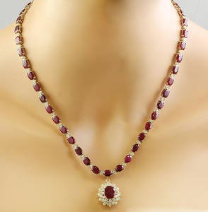 46.40 CTW Ruby 14K Yellow Gold Diamond Necklace