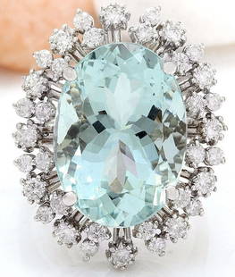 15.86 CTW Natural Aquamarine 14K Solid White Gold Diamond Ring: 15.86 CTW Natural Aquamarine 14K Solid White Gold Diamond Ring Manufacturer's Suggested Retail Price: $ 5400.00 15.86 Carat Natural Aquamarine 14K Solid White Gold Diamond Ring Item Type: Ring