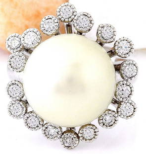 14.65 mm White South Sea Pearl 18K Solid White Gold Diamond Ring: 14.65 mm White South Sea Pearl 18K Solid White Gold Diamond Ring Manufacturer's Suggested Retail Price: $ 4100.00 14.65 mm White South Sea Pearl 18K Solid White Gold Diamond Ring Item Type: