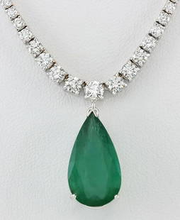 10.83 CTW Natural Emerald And Diamond Necklace In 14K White Gold: 10.83 CTW Natural Emerald And Diamond Necklace In 14K White Gold Manufacturer's Suggested Retail Price: $ 14700.00 Stamped: 14K Total Necklace Weight: 22Grams Diamond Weight: Total