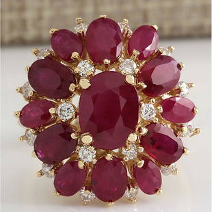 7.47 CTW Natural Red Ruby And Diamond Ring 18K Solid Yellow Gold: 7.47 CTW Natural Red Ruby And Diamond Ring 18K Solid Yellow Gold Manufacturer's Suggested Retail Price: $ 4600.00 Stamped: 18K Ring Size: 6.5 Total Ring Weight: 6.5 Grams Diamond Weight: 