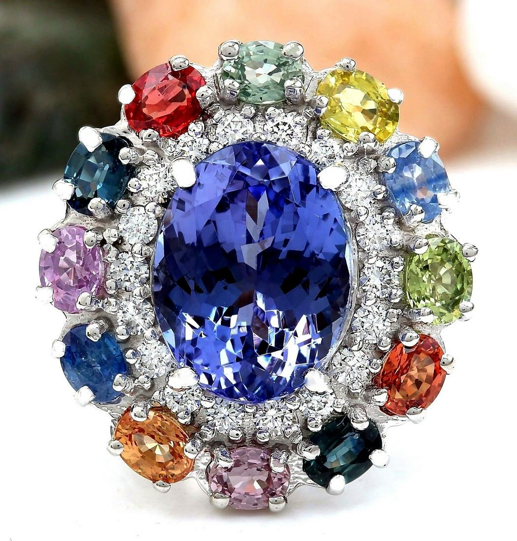 10.76 CTW Natural Tanzanite, Sapphire 18K Solid White Gold Diamond Ring: 10.76 CTW Natural Tanzanite, Sapphire 18K Solid White Gold Diamond Ring Manufacturer's Suggested Retail Price: $ 6400.00 10.76 Carat Natural Tanzanite, Sapphire 18K Solid White Gold Diamond Ring Item 