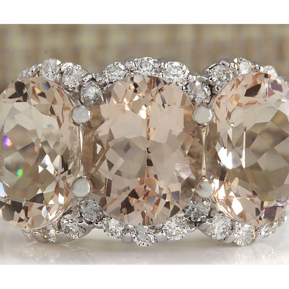 8.23 CTW Natural Peach Morganite And Diamond Ring In 18K Solid White Gold: 8.23 CTW Natural Peach Morganite And Diamond Ring In 18K Solid White Gold Manufacturer's Suggested Retail Price: $ 5000.00 Stamped: 18K Ring Size: 7 Total Ring Weight: 7.5 Grams Diamond Weight: Total 