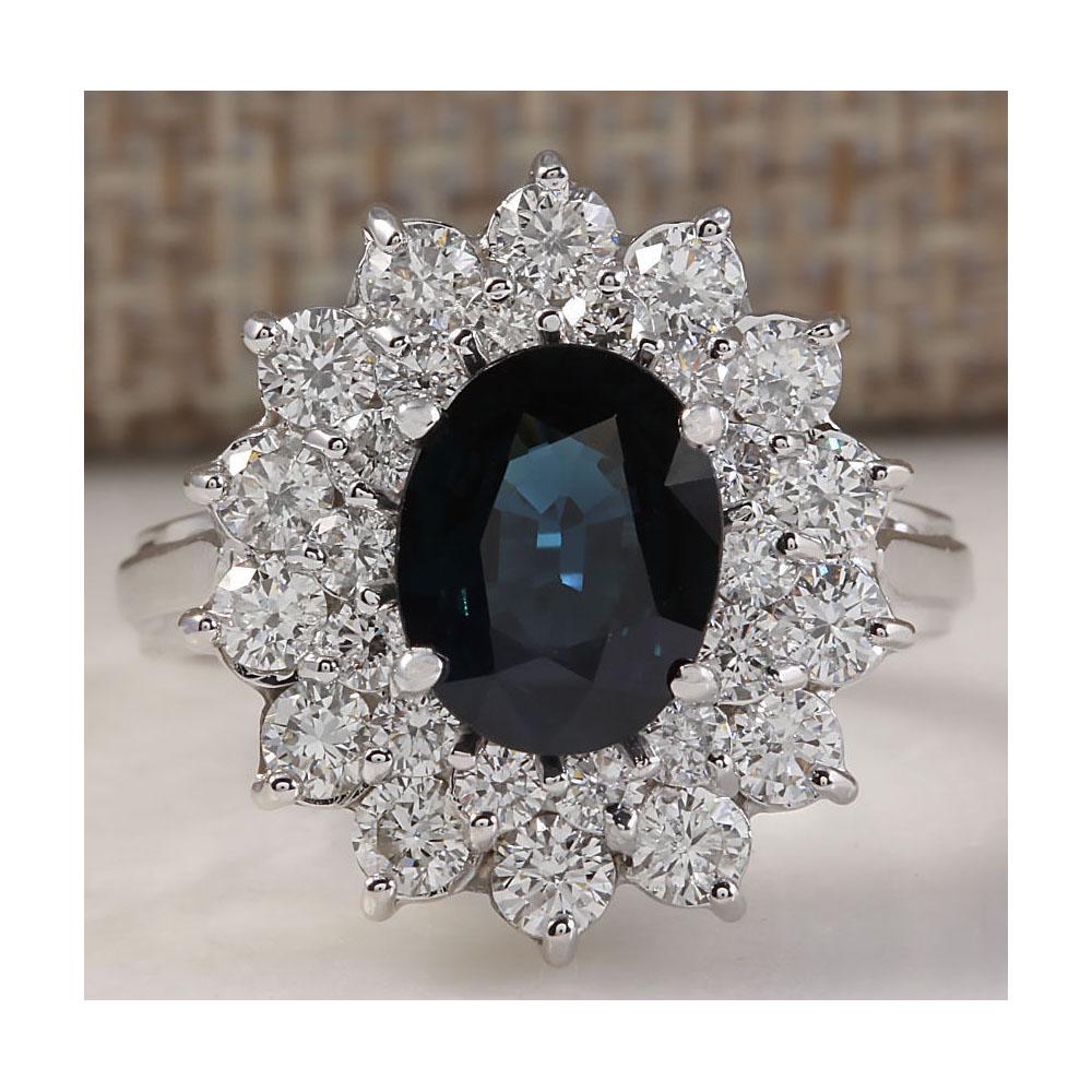 3.51 CTW Natural Blue Sapphire Diamond Ring 18K Solid White Gold: 3.51 CTW Natural Blue Sapphire Diamond Ring 18K Solid White Gold Manufacturer's Suggested Retail Price: $ 5800.00 Stamped: 18K Ring Size: 6 Total Ring Weight: 5.4 Grams Diamond Weight: Total Natural d