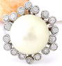 14.65 mm White South Sea Pearl 14K Solid White Gold Diamond Ring