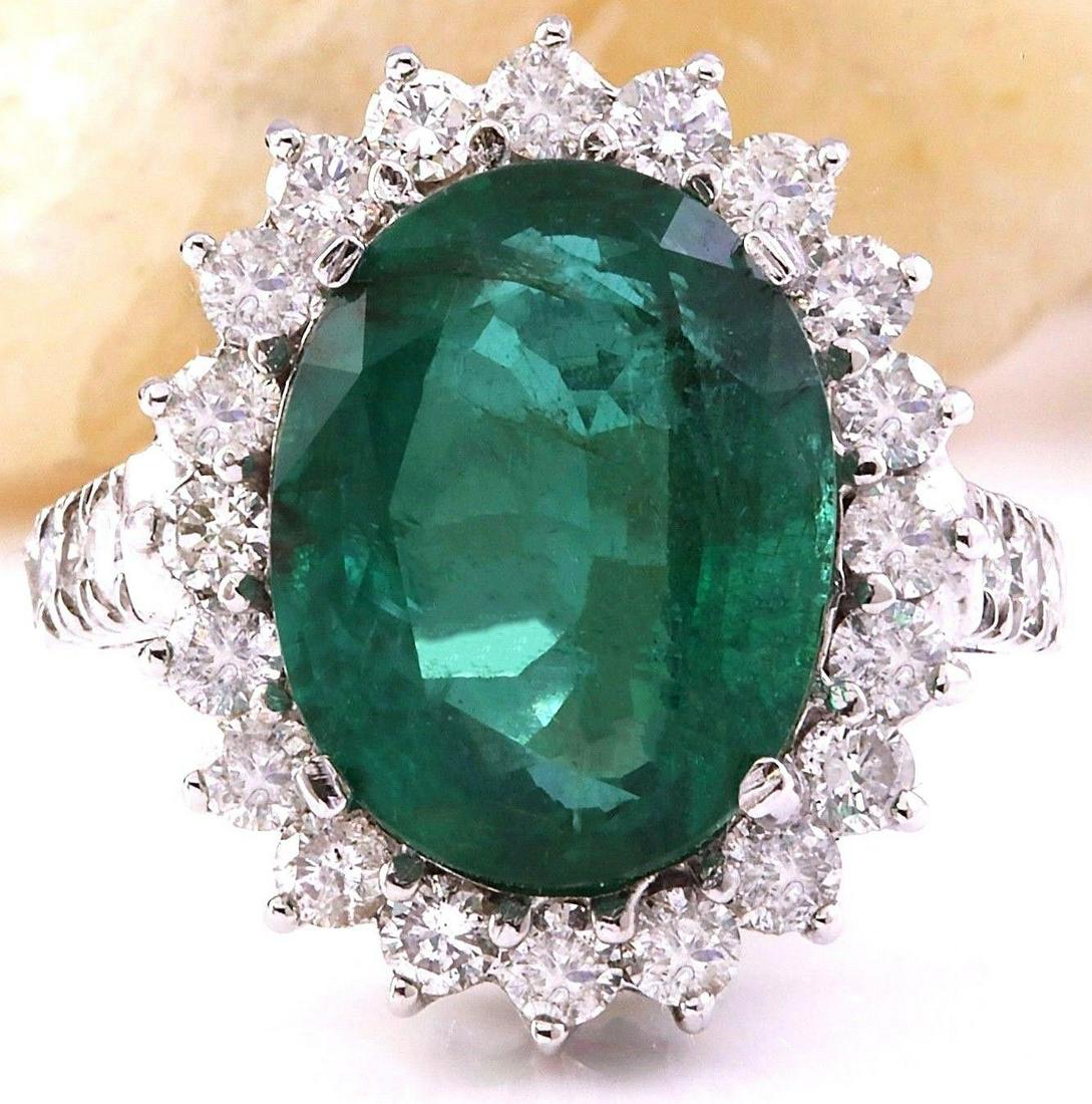 9.80 CTW Natural Emerald 18K Solid White Gold Diamond Ring: 9.80 CTW Natural Emerald 18K Solid White Gold Diamond Ring Manufacturer's Suggested Retail Price: $ 8000.00 9.80 Carat Natural Emerald 18K Solid White Gold Diamond Ring Item Type: Ring Item Style: Eng